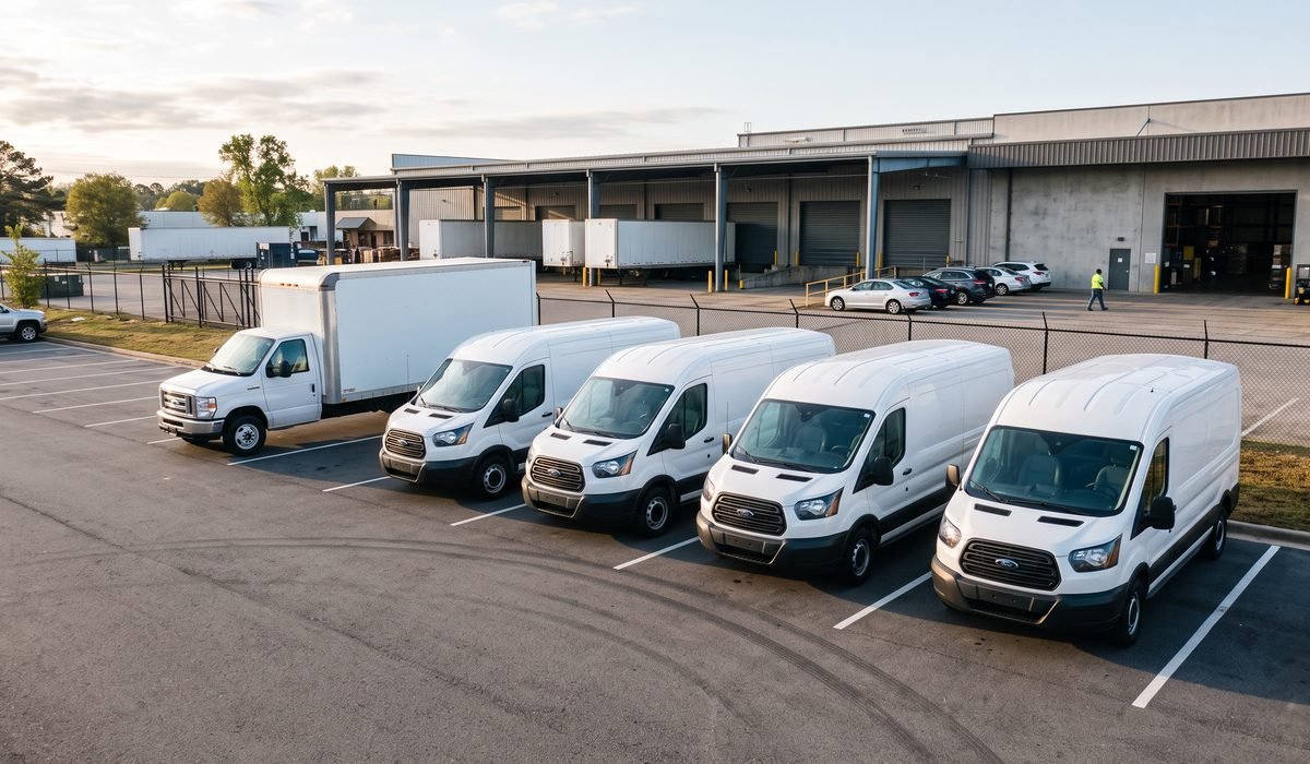 999 Restoration service vans parked outside the facility